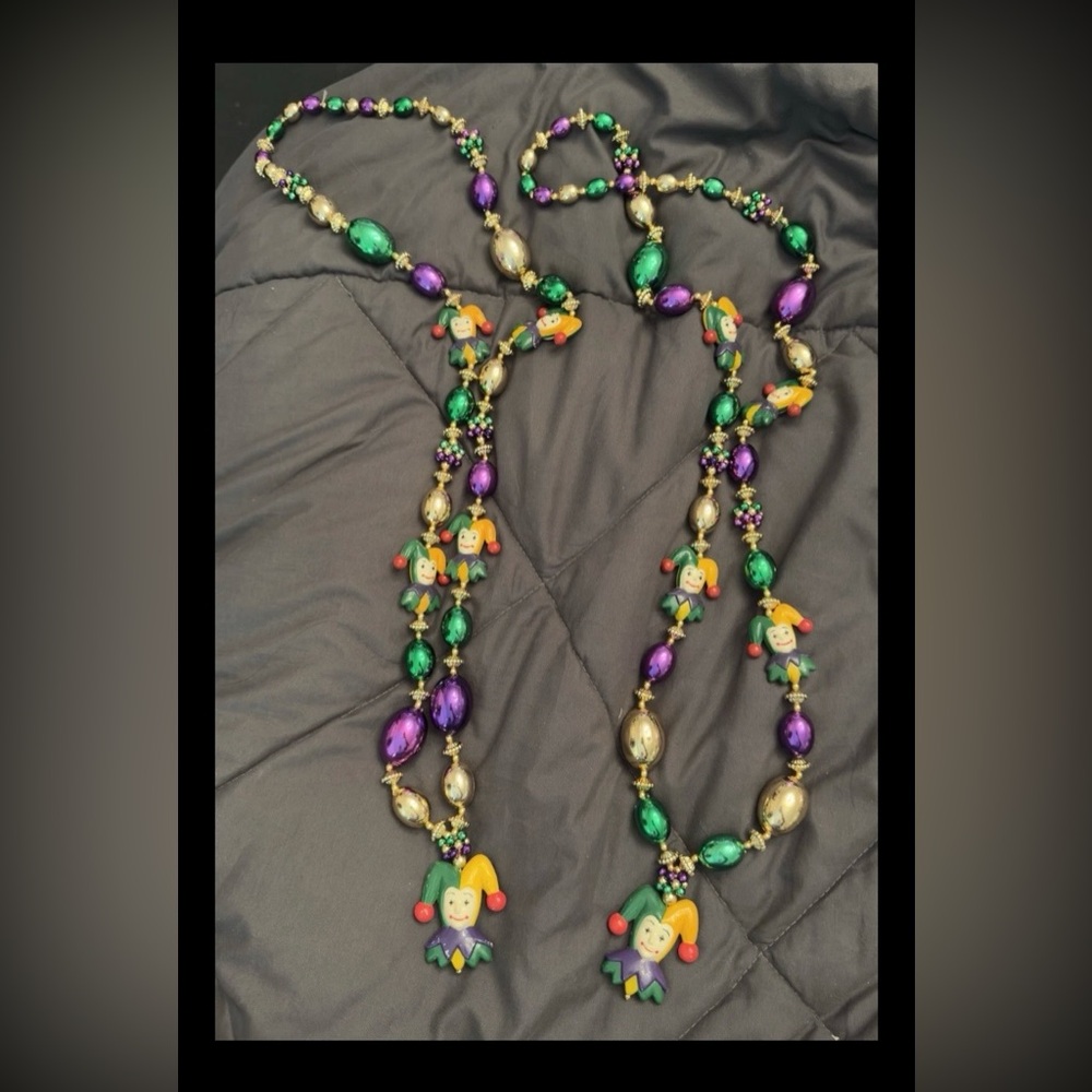 2 - Large Colorful Jester Mardi Gras Bead Necklace